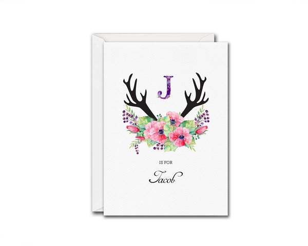 Initial Boho Floral Flower Personalized Letter J is for Name  Monogram Note Cards