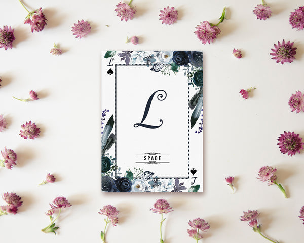 Watercolor Floral Flower Bouquet Initial Letter L Spade Monogram Note Cards