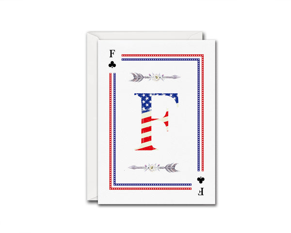 American Flag Letter F Clover Monogram Note Cards