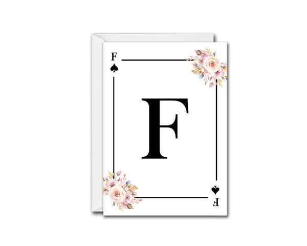 Boho Floral Bouquet Initial Flower Letter F Spade Monogram Note Cards