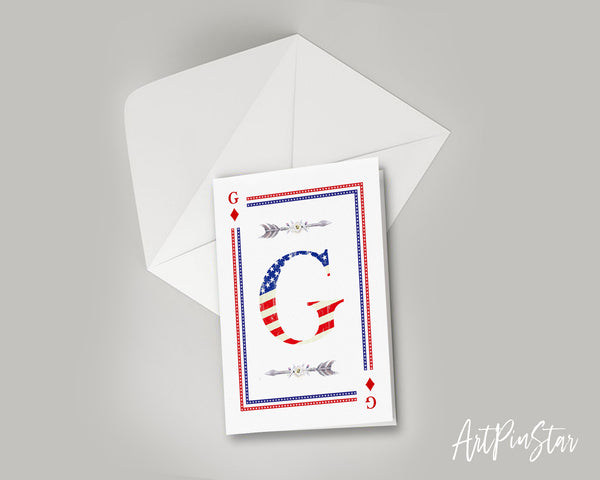 American Flag Letter G Diamond Monogram Note Cards