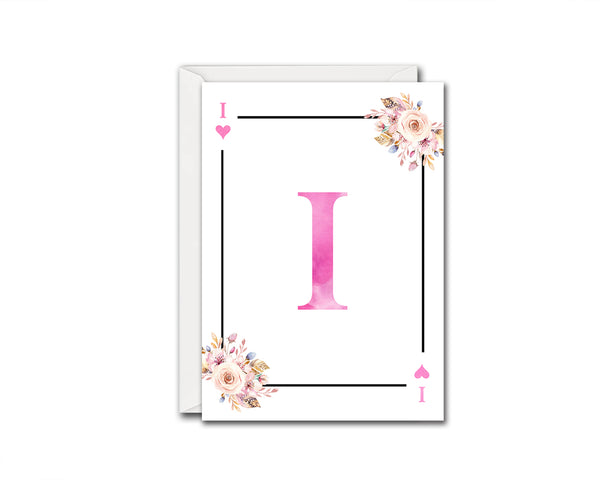Boho Floral Bouquet Initial Flower Letter I Heart Monogram Note Cards