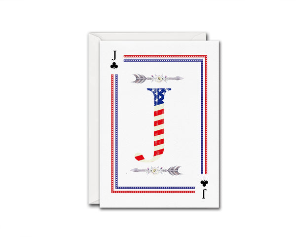 American Flag Letter J Clover Monogram Note Cards