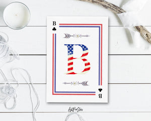 American Flag Letter B Clover Monogram Note Cards