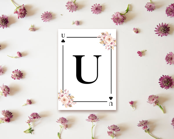 Boho Floral Bouquet Initial Flower Letter U Clover Monogram Note Cards