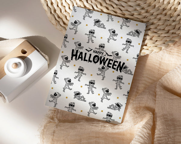 Happy Halloween Cute Mummy Pattern Custom Holiday Greeting Cards