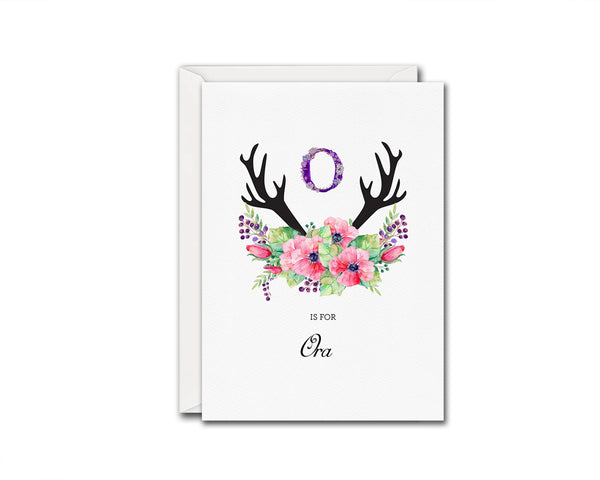 Initial Boho Floral Flower Personalized Letter O is for Name  Monogram Note Cards