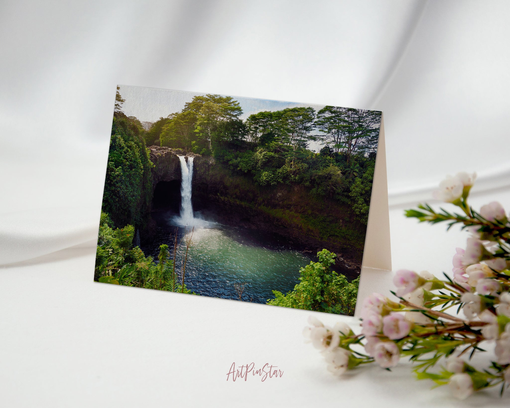 Rainbow Waterfall in Wailuku River State Park, Hilo, Hawaii Landscape Custom Greeting Cards