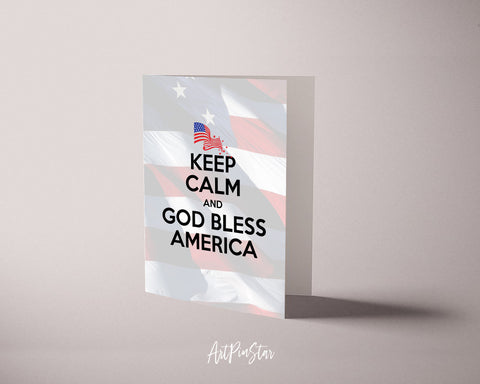 Keep calm and God bless America Motivational Quote Customized Greeting Cards