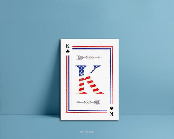 American Flag Letter K Clover Monogram Note Cards