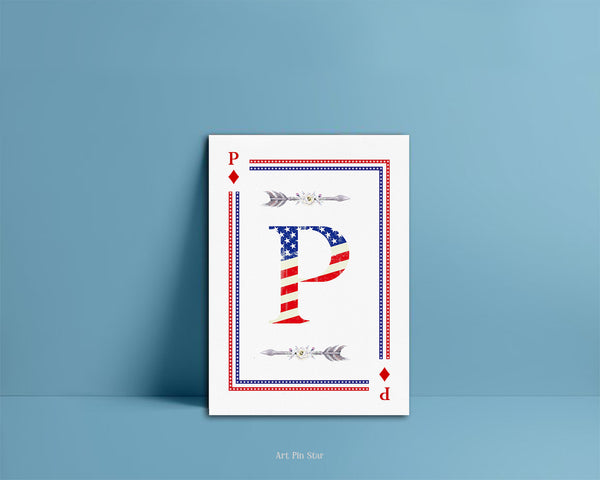 American Flag Letter P Diamond Monogram Note Cards