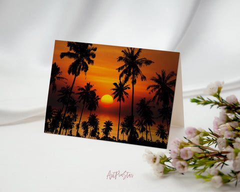 Palm Trees Silhouettes at Sunset, California Landscape Custom Greeting Cards