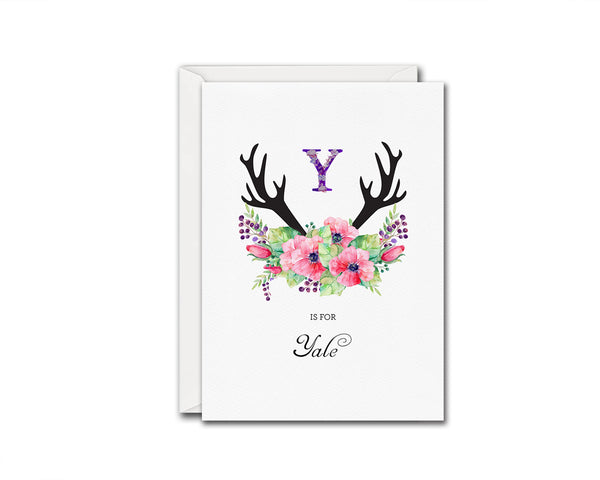 Initial Boho Floral Flower Personalized Letter Y is for Name  Monogram Note Cards