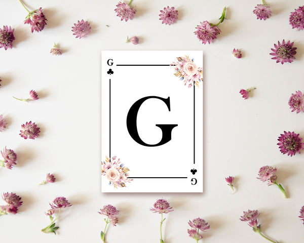 Boho Floral Bouquet Initial Flower Letter G Clover Monogram Note Cards
