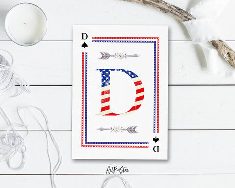 American Flag Letter D Spade Monogram Note Cards