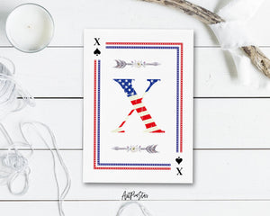 American Flag Letter X Spade Monogram Note Cards