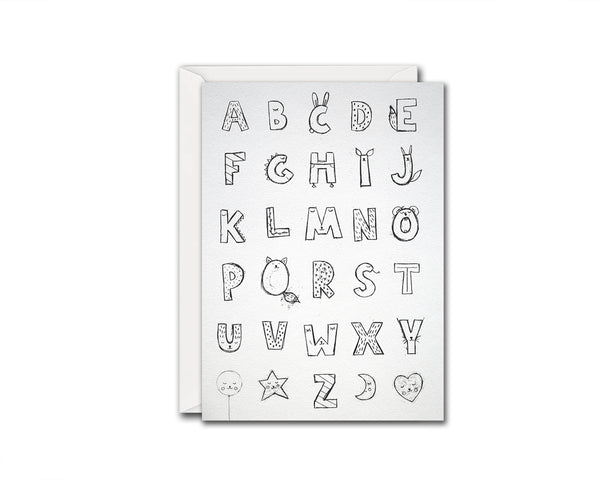 Alphabet Letter Initial Chart A-Z Animal Monogram Note Cards