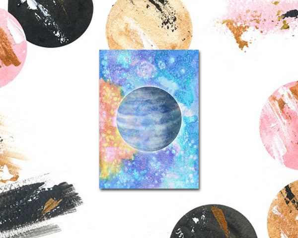 Neptune Planet Watercolor Galaxy Space Customizable Greeting Card