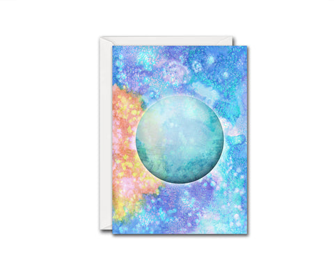 Uranus Planet Watercolor Galaxy Space Customizable Greeting Card