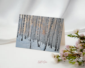 Birch Grove Trees Winter Landscape Custom Greeting Cards