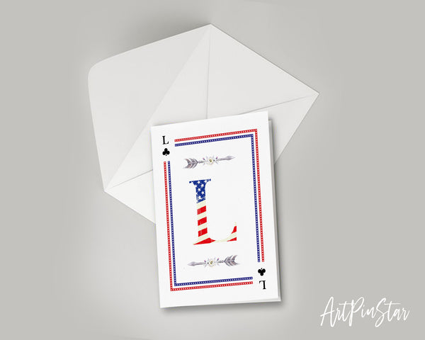 American Flag Letter L Clover Monogram Note Cards