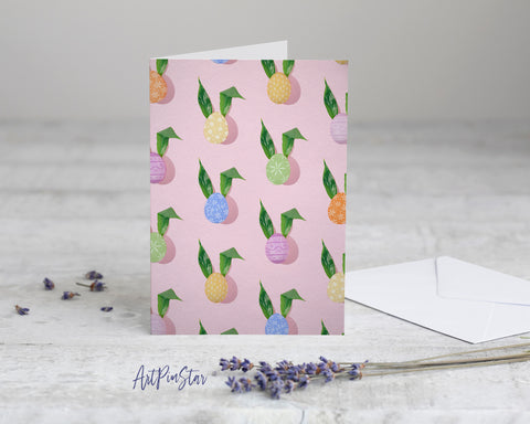 Easter Eggs Abstract Pattern Minimal Spring Green Leaves as Bunny Ears Customized Greeting Card