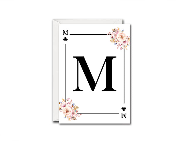 Boho Floral Bouquet Initial Flower Letter M Clover Monogram Note Cards