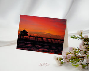 Huntington Beach Silhouettes Sunset, California Landscape Custom Greeting Cards