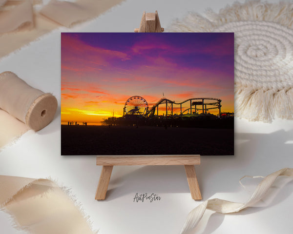 Santa Monica Pier Silhouettes, California Landscape Custom Greeting Cards