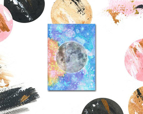 Moon Moon Phases Watercolor Galaxy Space Customizable Greeting Card
