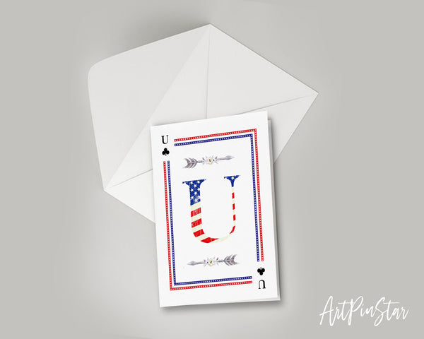 American Flag Letter U Clover Monogram Note Cards