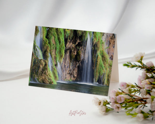Waterfall Plitvice Waterfall Lakes National Park, Croatia Landscape Custom Greeting Cards