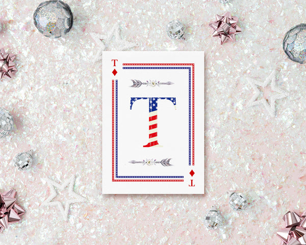 American Flag Letter T Diamond Monogram Note Cards