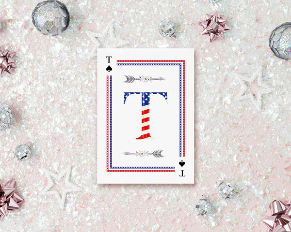 American Flag Letter T Spade Monogram Note Cards