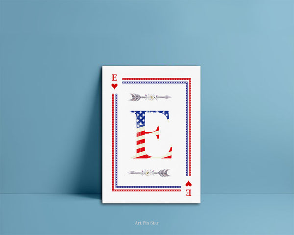 American Flag Letter E Heart Monogram Note Cards