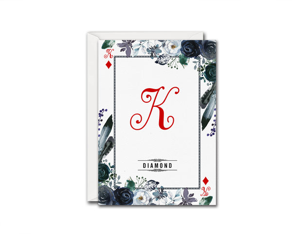 Watercolor Floral Flower Bouquet Initial Letter K Diamond Monogram Note Cards
