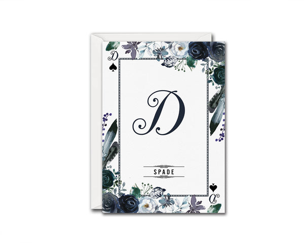 Watercolor Floral Flower Bouquet Initial Letter D Spade Monogram Note Cards