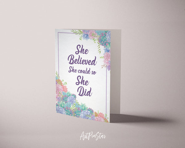She believed she could so she did RS Grey Inspirational Quote Customized Greeting Cards