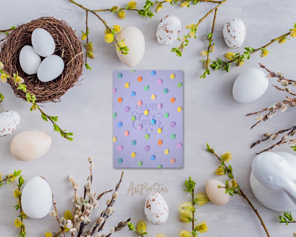 Happy Easter Eggs on Pastel Purple Customized Greeting Card