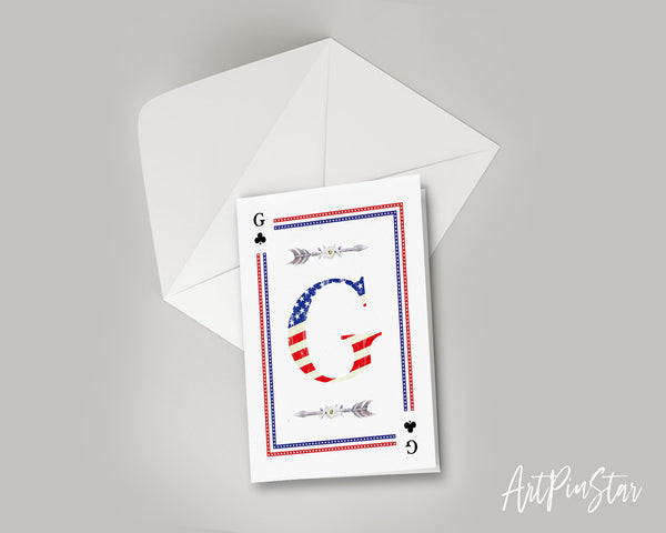 American Flag Letter G Clover Monogram Note Cards