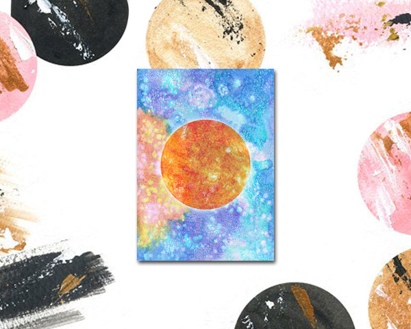 Sun Planet Watercolor Galaxy Space Customizable Greeting Card