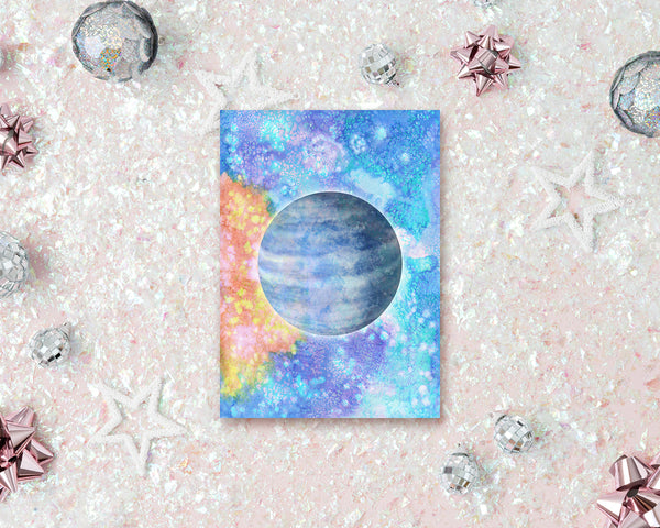 Neptune Planet Watercolor Galaxy Space Customizable Greeting Card