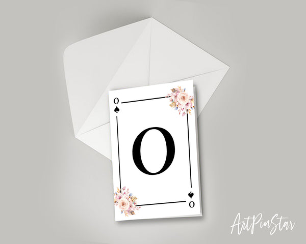 Boho Floral Bouquet Initial Flower Letter O Spade Monogram Note Cards