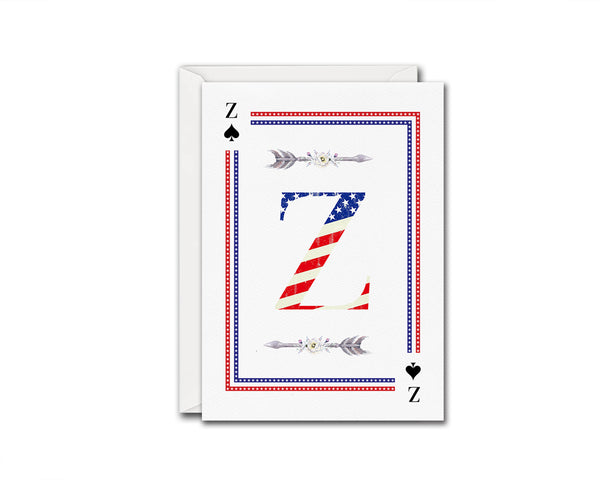 American Flag Letter Z Spade Monogram Note Cards