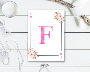 Boho Floral Bouquet Initial Flower Letter F Heart Monogram Note Cards