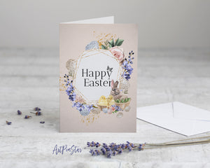 Easter Watercolor Bunny Flower Customized Greeting Card