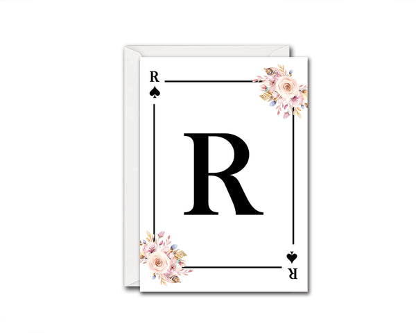 Boho Floral Bouquet Initial Flower Letter R Spade Monogram Note Cards