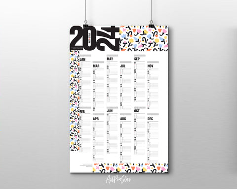 2024 Yearly Abstract Customizable Year Planner at a Glance Wall Calendar