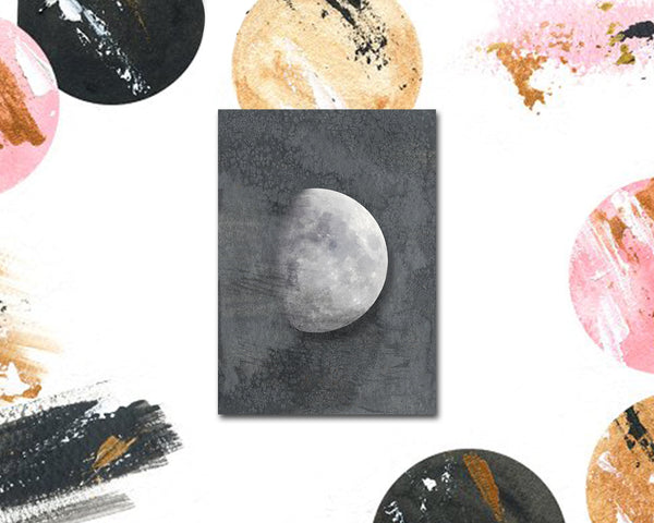 Waxing Gibbous Moon Phases Watercolor Galaxy Space Customizable Greeting Card
