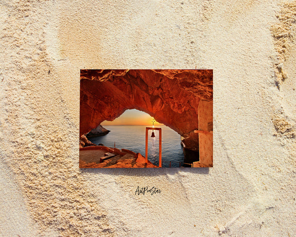 Syros Island Sunset at the cave of the Agios Stefanos, Greece Landscape Custom Greeting Cards